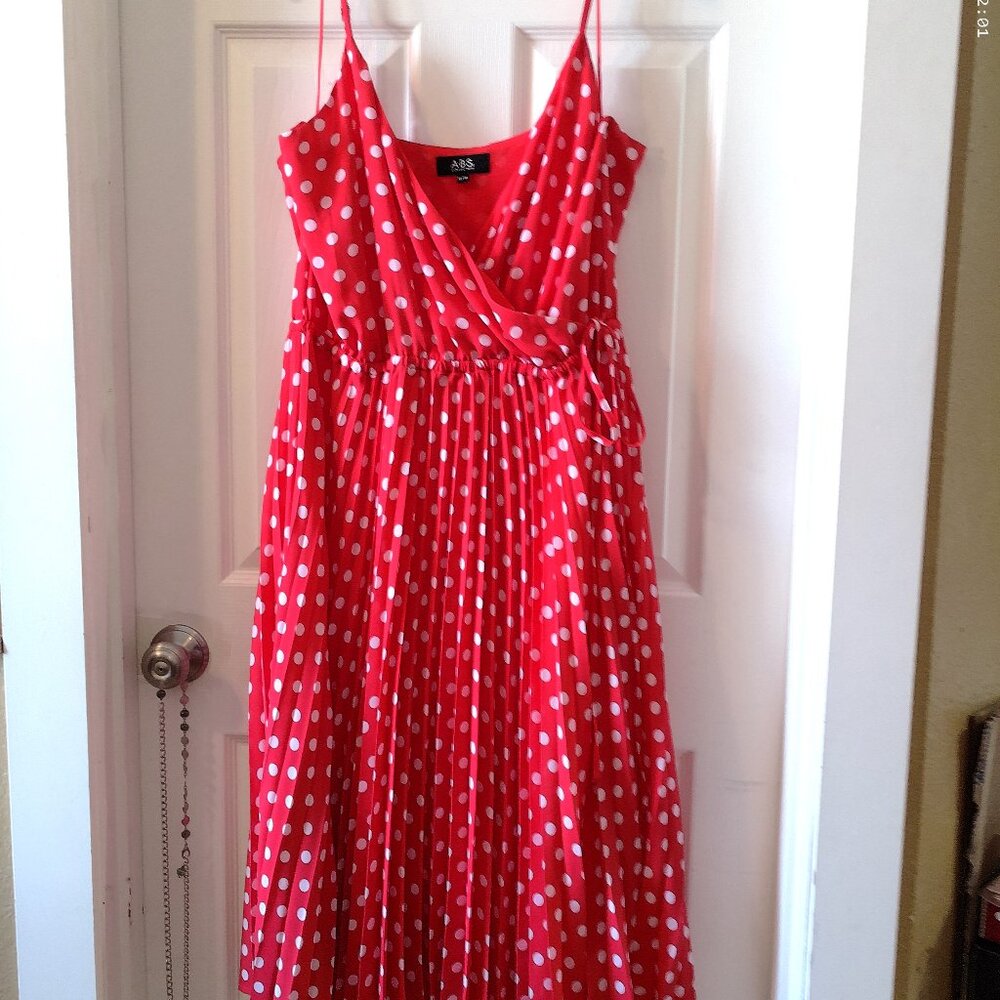 Red/ Orange Polka Dot Midi Dress with Spaghetti Straps